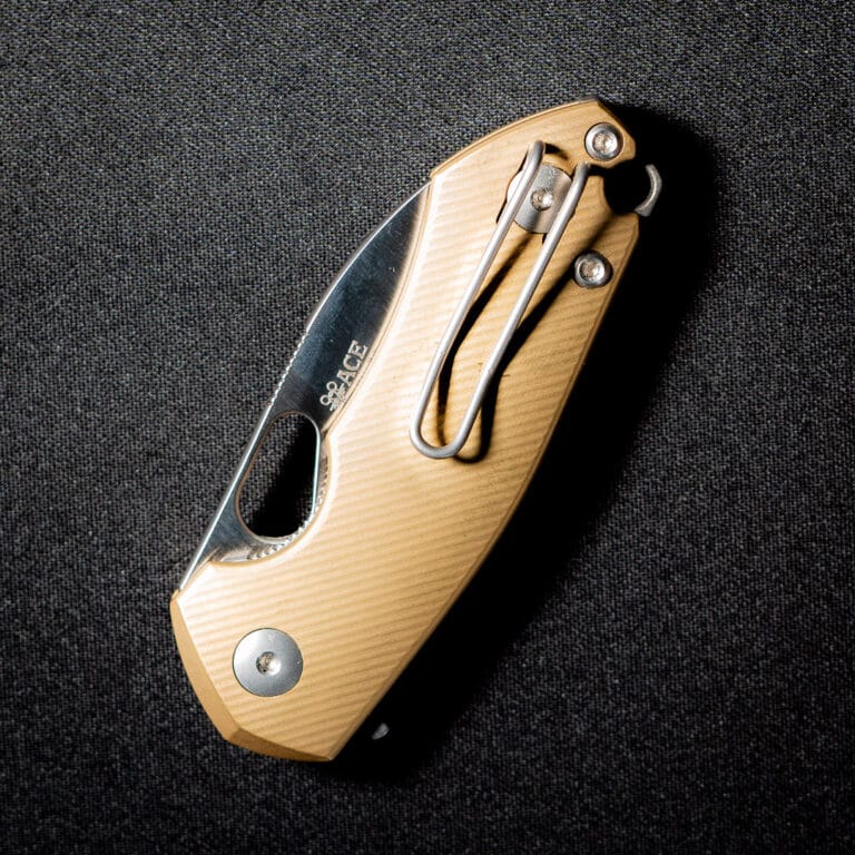 GiantMouse ACE Riv Liner Lock - Brass Discounted "Rescue Mouse" knives for sale