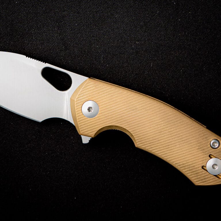 GiantMouse ACE Riv Liner Lock - Brass Discounted "Rescue Mouse" knives for sale