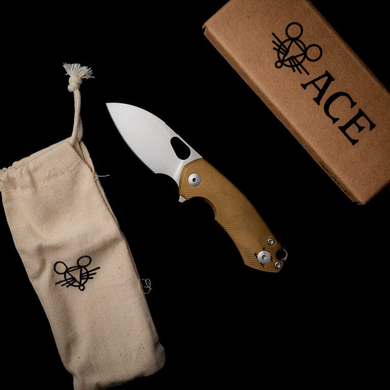 GiantMouse ACE Riv Liner Lock - Brass Discounted "Rescue Mouse" knives for sale