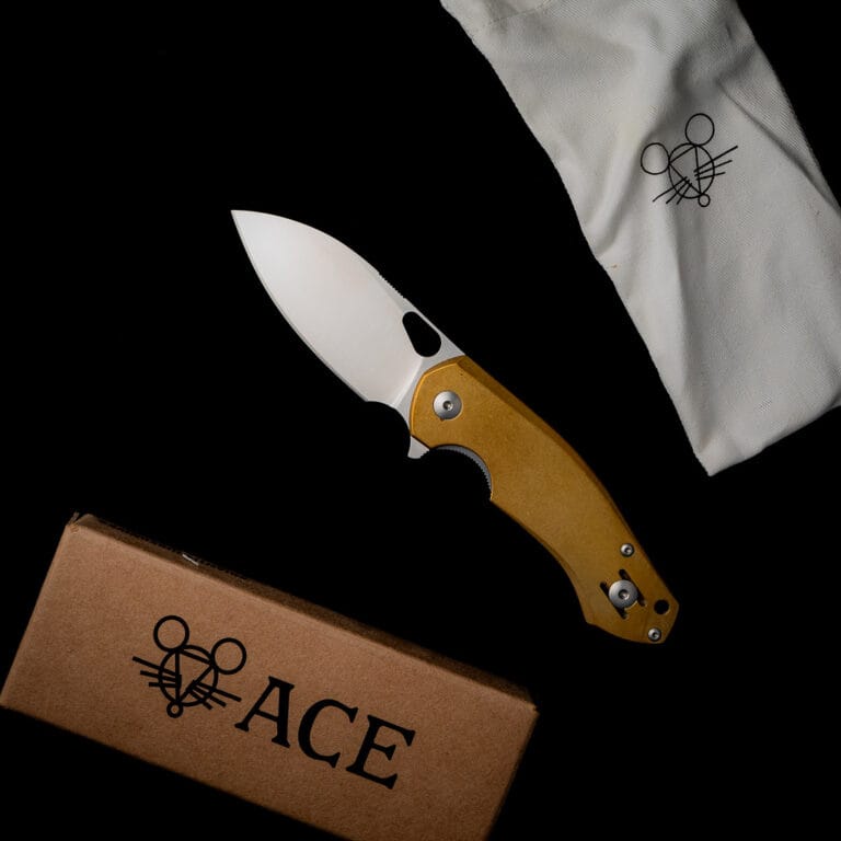 GiantMouse ACE Biblio - Brass Discounted "Rescue Mouse" knives for sale