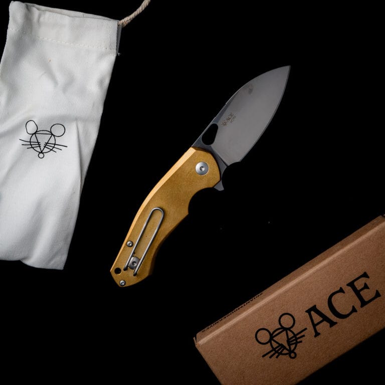 GiantMouse ACE Biblio - Brass Discounted "Rescue Mouse" knives for sale