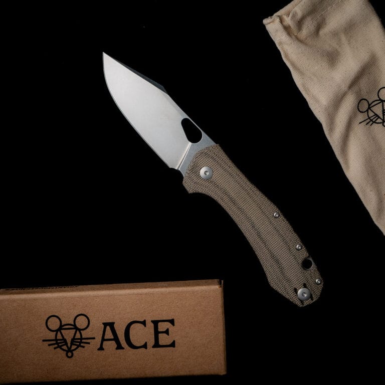 GiantMouse ACE Grand in Green Canvas Micarta Discounted "Rescue Mouse" knives for sale