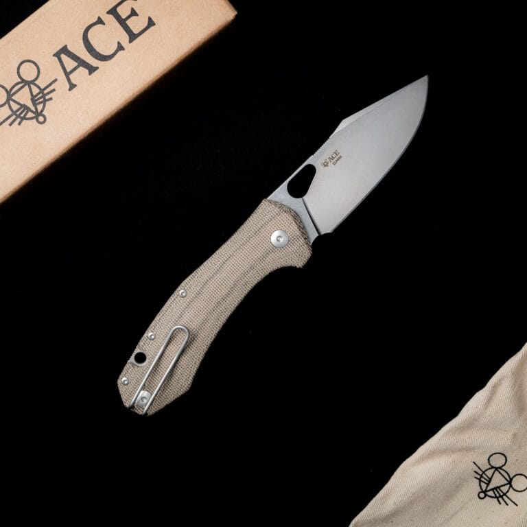 GiantMouse ACE Grand in Green Canvas Micarta Discounted "Rescue Mouse" knives for sale