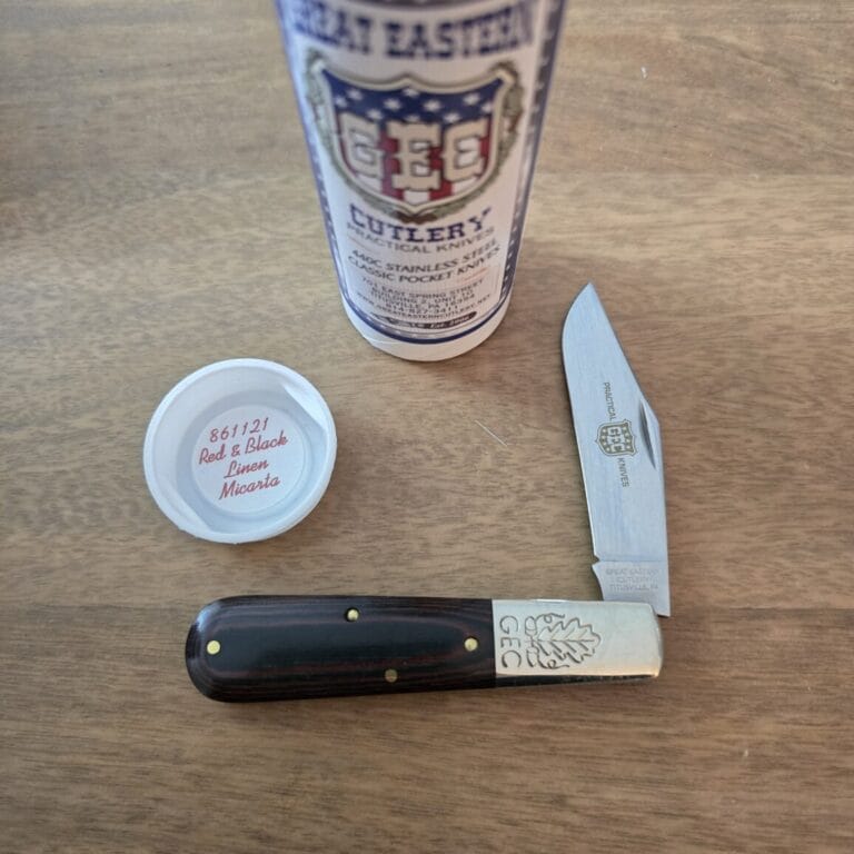 Great Eastern Cutlery #861121 Red and Black Linen Micarta knives for sale