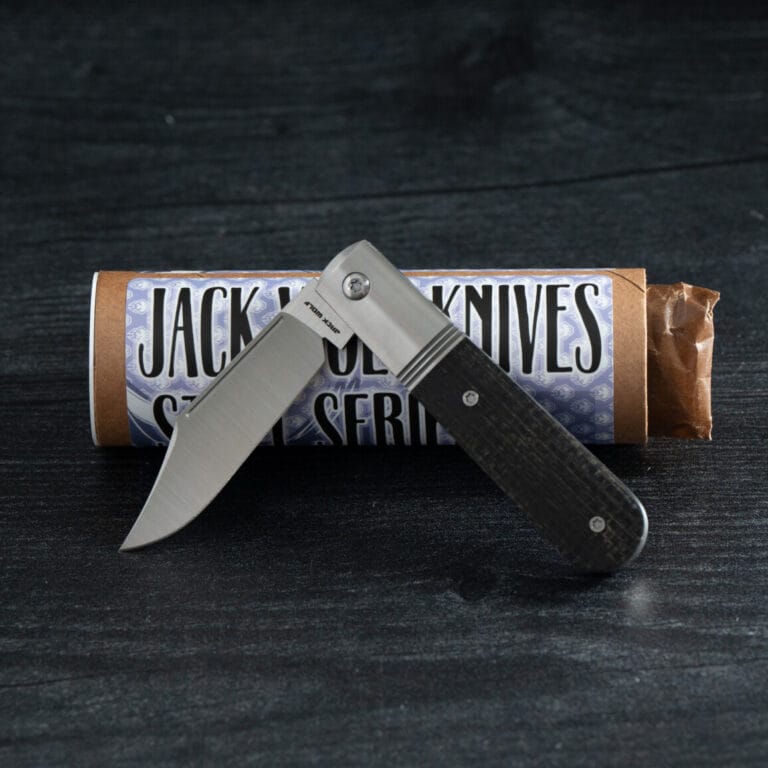 Jack Wolf BIG BRO JACK - BLACK BURLAP MICARTA knives for sale