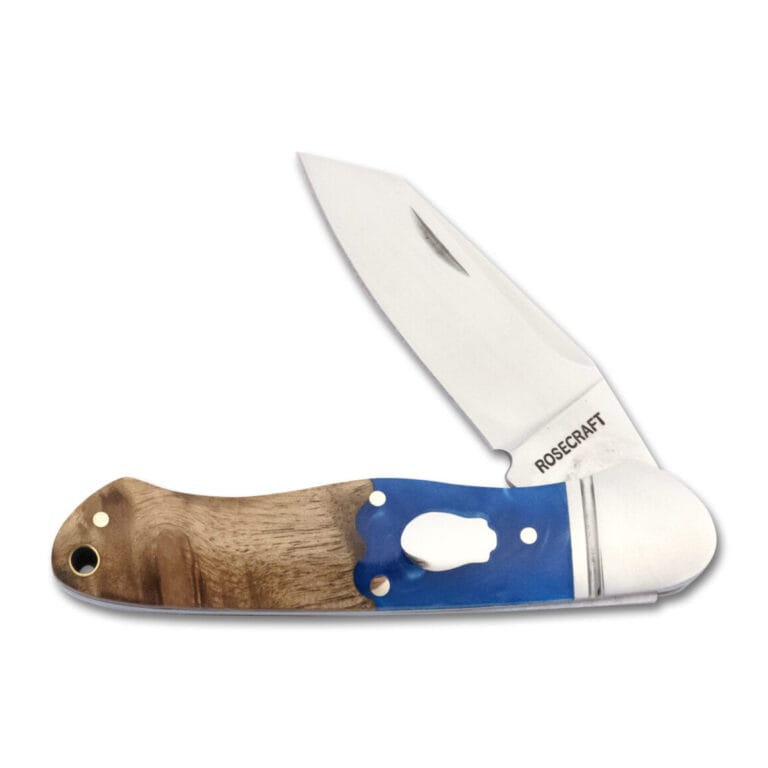 RoseCraft Blades Ocoee River Kayak Blue Resin Burl RCT009-BW knives for sale