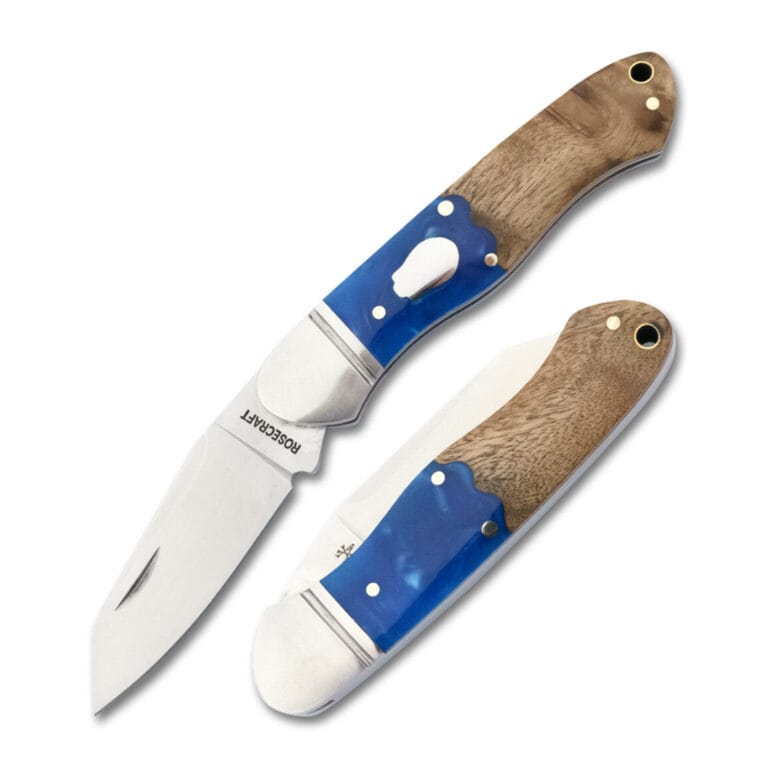 RoseCraft Blades Ocoee River Kayak Blue Resin Burl RCT009-BW knives for sale