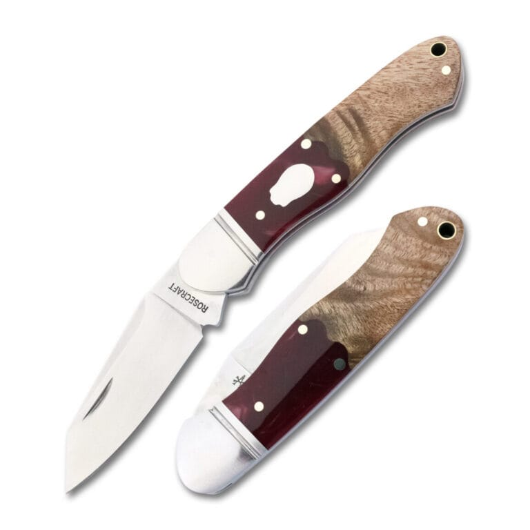 RoseCraft Blades Ocoee River Kayak Red Resin Burl RCT009-RW knives for sale