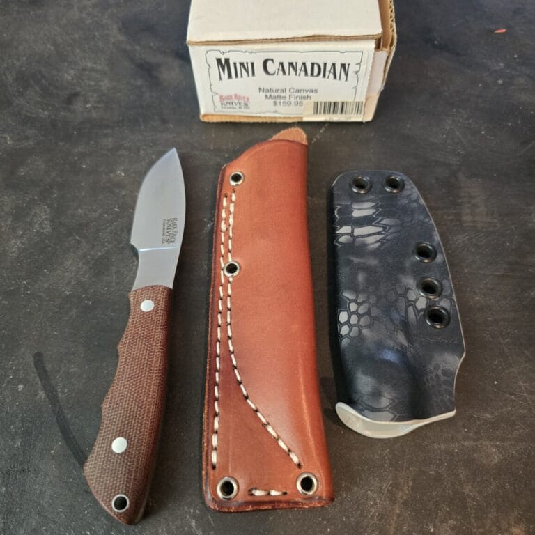 Bark River Mini Canadian Natural Canvas Micarta Matte w/ Leather and Kydex Sheath BRKMC_5405 knives for sale