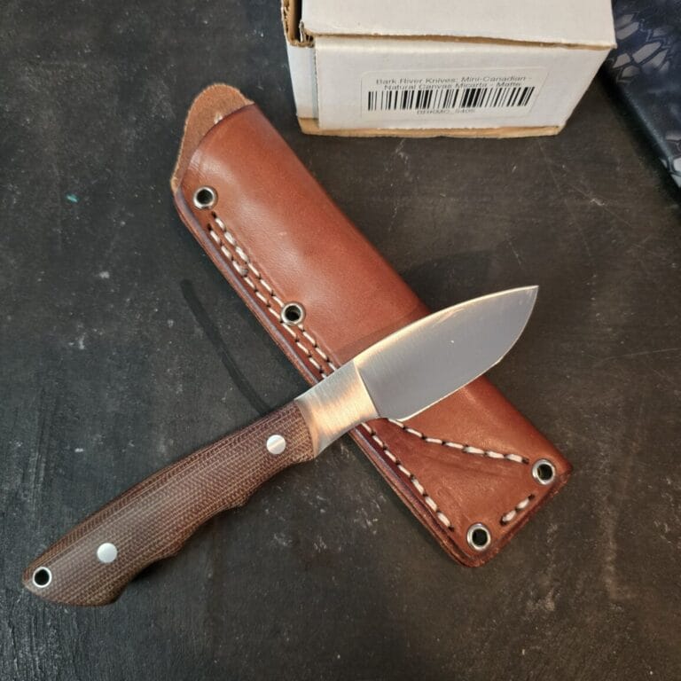 Bark River Mini Canadian Natural Canvas Micarta Matte w/ Leather and Kydex Sheath BRKMC_5405 knives for sale