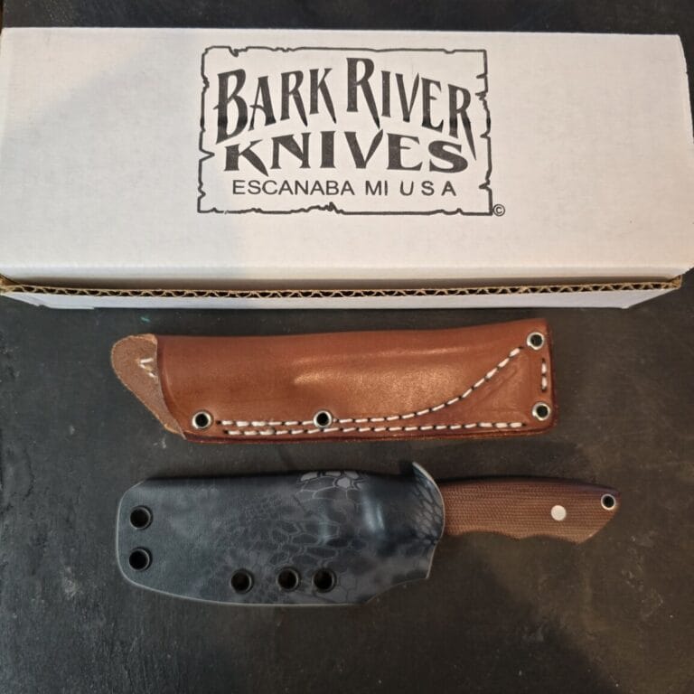 Bark River Mini Canadian Natural Canvas Micarta Matte w/ Leather and Kydex Sheath BRKMC_5405 knives for sale