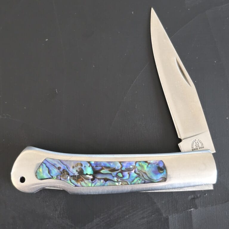 Kissing Crane Genuine Abalone and Stainless Pocket Knife knives for sale