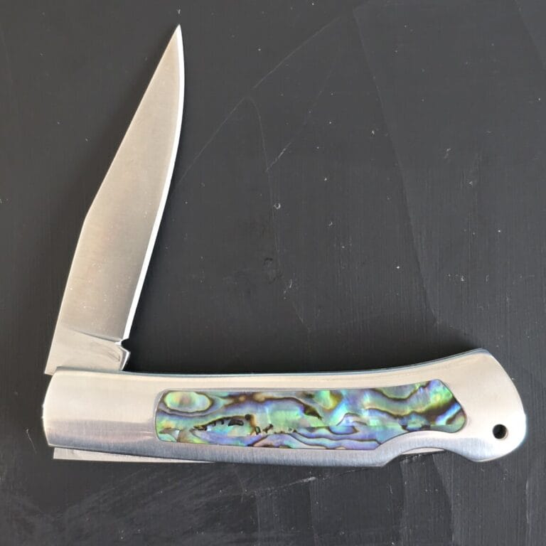 Kissing Crane Genuine Abalone and Stainless Pocket Knife knives for sale