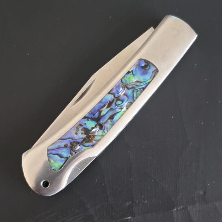 Kissing Crane Genuine Abalone and Stainless Pocket Knife knives for sale