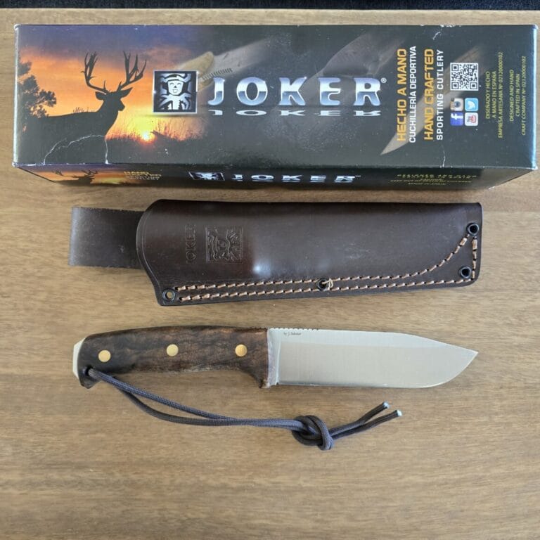 Joker Hunting Knife Nomad CN125 in Böhler N695 Steel, Black Leather Sheath and Walnut Wood Handle knives for sale