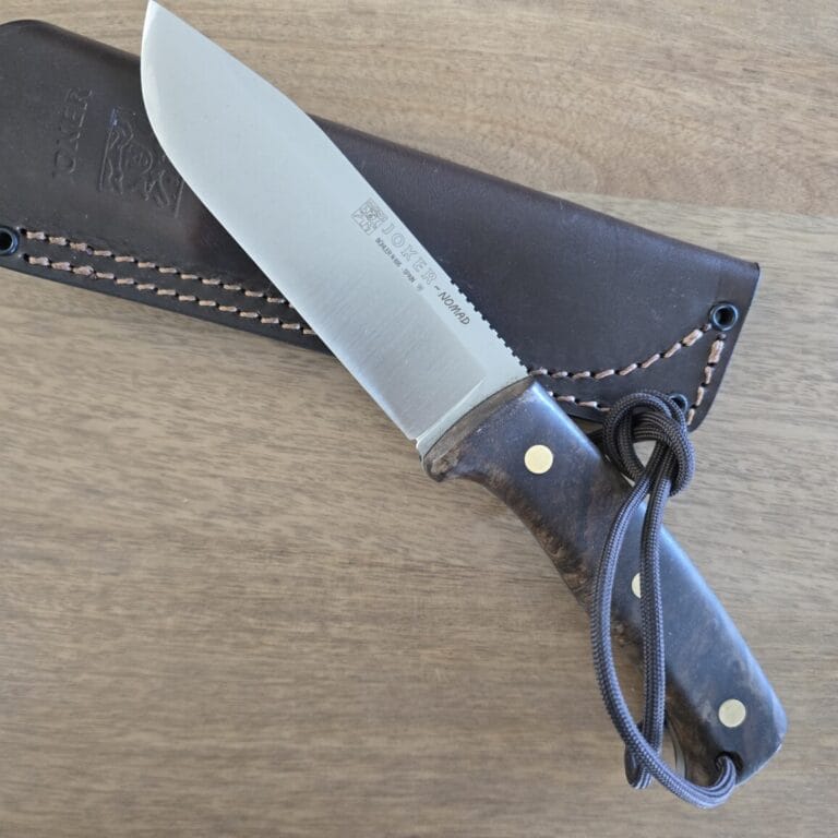 Joker Hunting Knife Nomad CN125 in Böhler N695 Steel, Black Leather Sheath and Walnut Wood Handle knives for sale