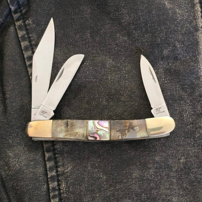 Frost Cutlery Stockman in Ox Horn and Abalone knives for sale