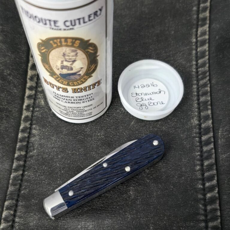 GEC #142216 Stone Washed Jigged Blue Bone knives for sale