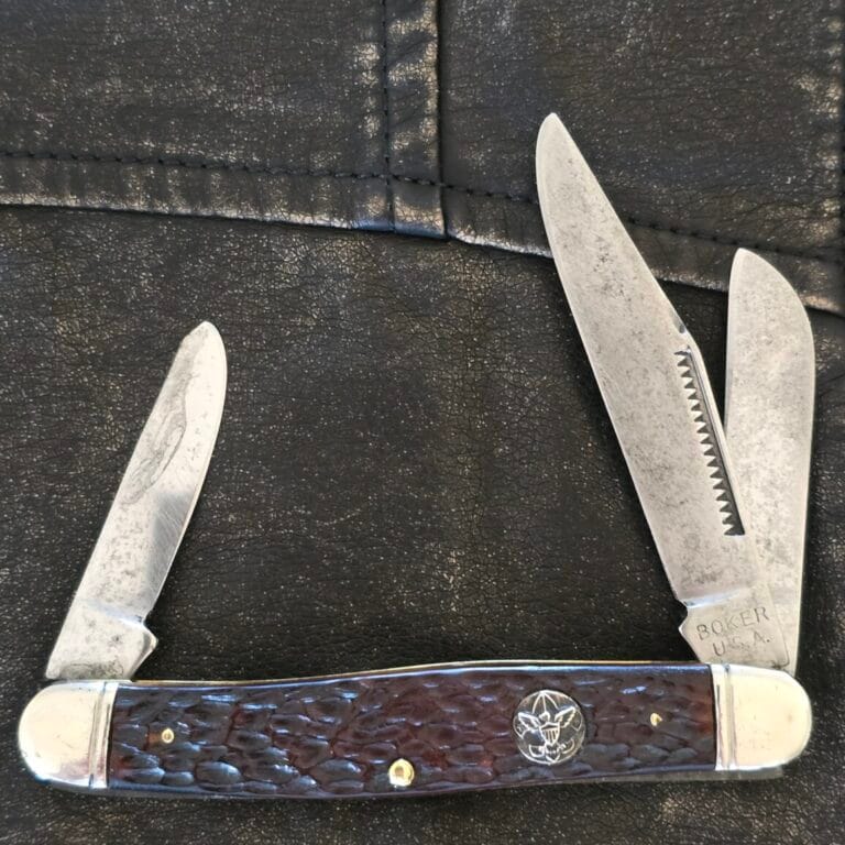 Vintage Boker USA Boy scout Stockman in Brown Jigged Bone USED knives for sale