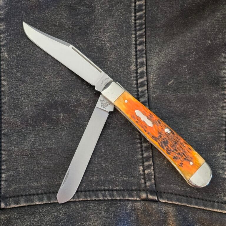 Case "C. Platts' Sons" Trapper #6254 ATS-34 in Orange Jigged Bone knives for sale