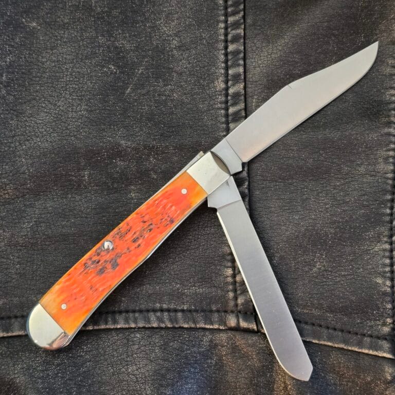 Case "C. Platts' Sons" Trapper #6254 ATS-34 in Orange Jigged Bone knives for sale