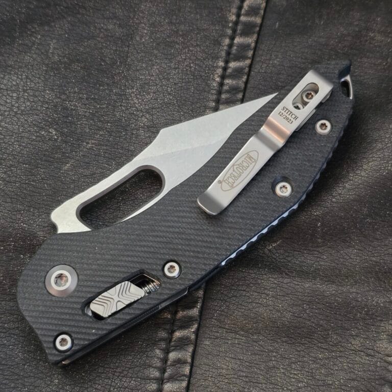 Microtech Stitch RAM-LOCK S/E in Fluted G-10.  Stone Washed, Partial Serrated 169RL-11 FLGTBK