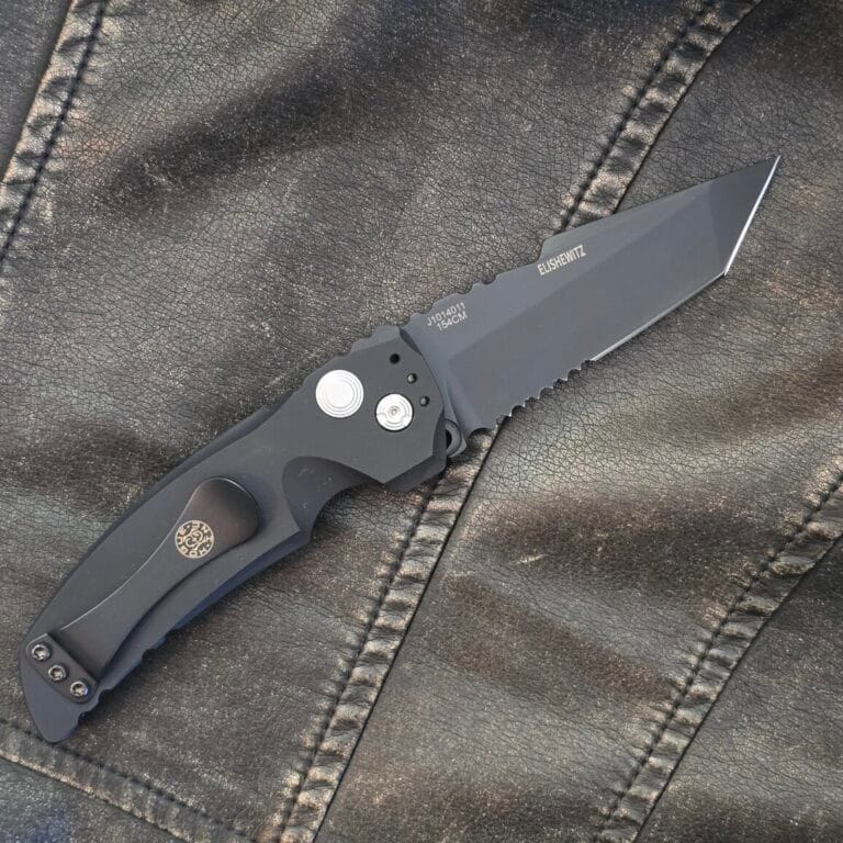 Hogue Knives USA J1014011 154 CM Elishewitz EX-A01 Folder 3.5" Tanto Blade - Black Cerakote Matte Black Aluminum Frame