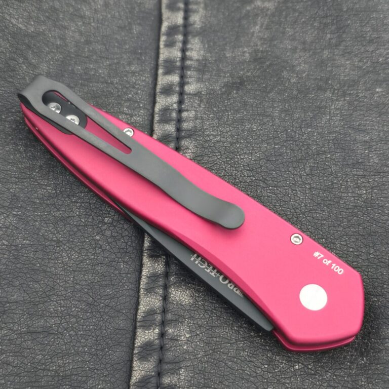 Protech Fight'n Rooster Newport with Solid Red Handle, Black DLC Blade, Black Lip Pearl Button and Black Clip #7 of 100