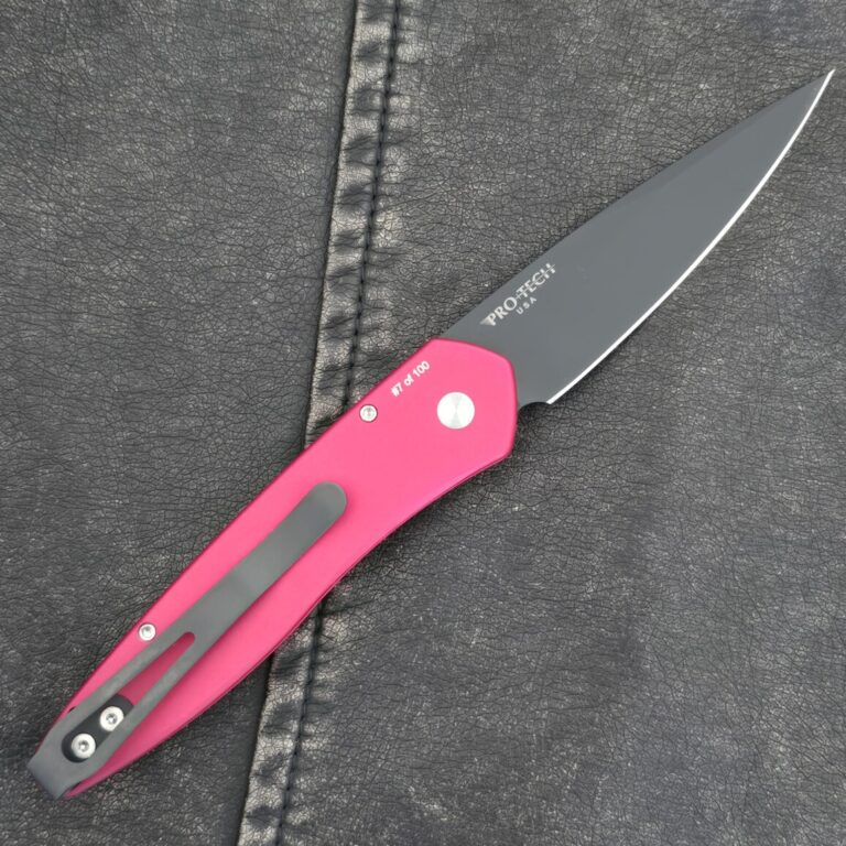 Protech Fight'n Rooster Newport with Solid Red Handle, Black DLC Blade, Black Lip Pearl Button and Black Clip #7 of 100