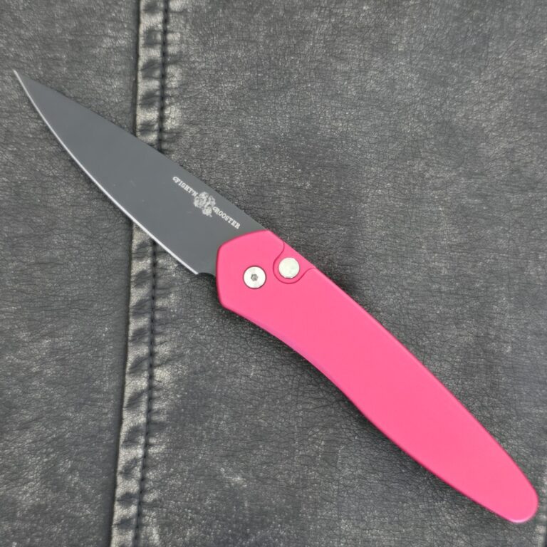 Protech Fight'n Rooster Newport with Solid Red Handle, Black DLC Blade, Black Lip Pearl Button and Black Clip #7 of 100