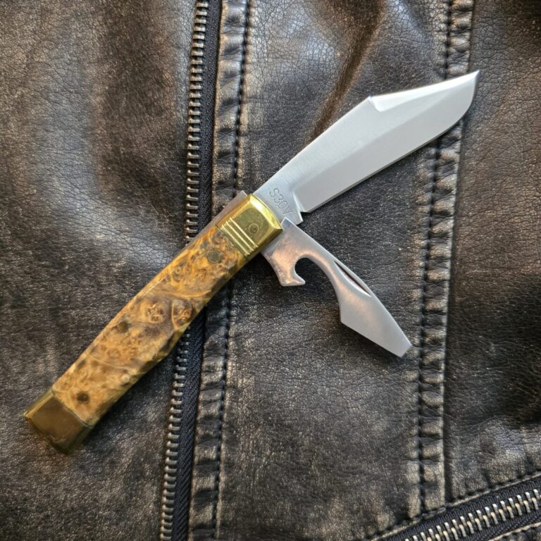 Trestle Pine Knives Black/Gold Boxelder Burl Topper