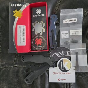 Spyderco PM 2 CPM S45vn with Custom Scales, Clip, and other pictured accessories included C81GPBK2