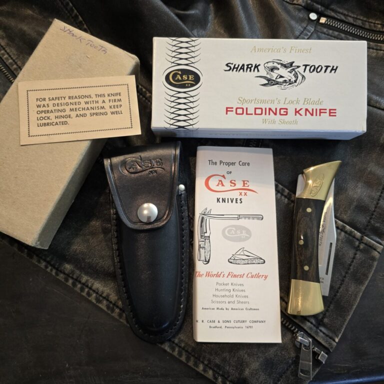 Case XX USA Shark Tooth 1976 Sportsmen's Lock Blade Folding Knife w/ Sheath P197-SSp