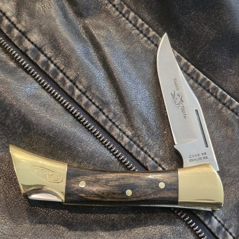 Case XX USA Shark Tooth 1976 Sportsmen's Lock Blade Folding Knife w/ Sheath P197-SSp