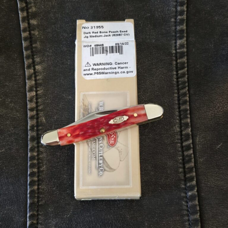 Case XX USA Dark Red Bone Peach Seed Jig Medium Jack 62087 CV No 31955