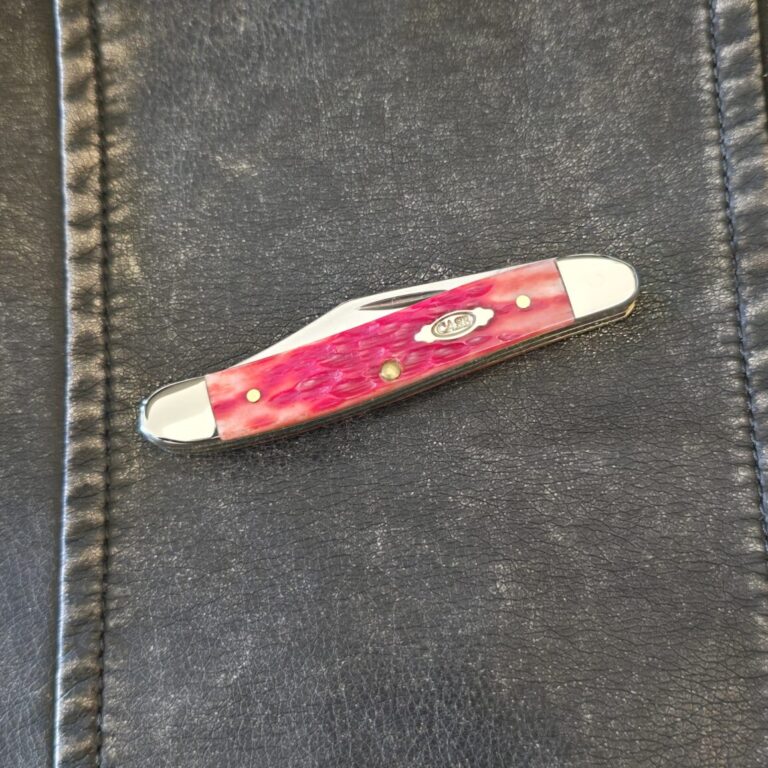 Case XX USA Dark Red Bone Peach Seed Jig Medium Jack 62087 CV No 31955