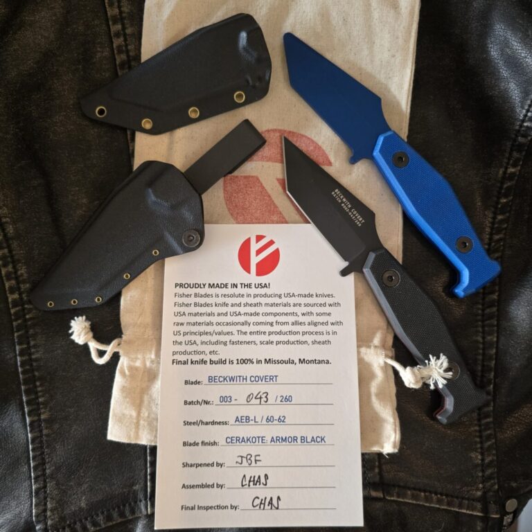 Fisher Blades USA Beckwith Covert 003-043-260 ABE-L 60/62 in Cerakote Armor Black (with Trainer)