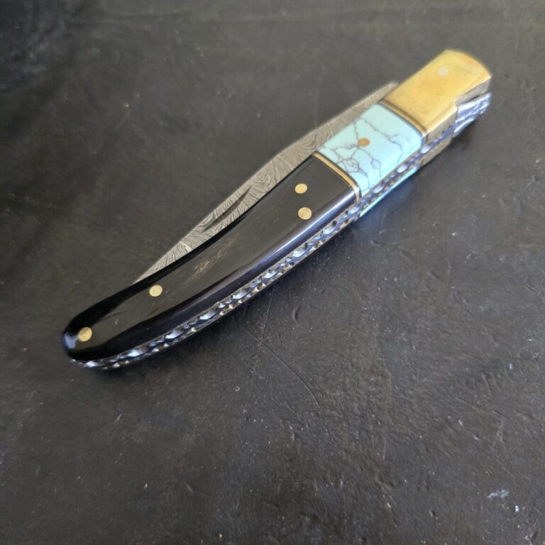 Laguiole Toothpick in Damascus, Ox Horn and Stone