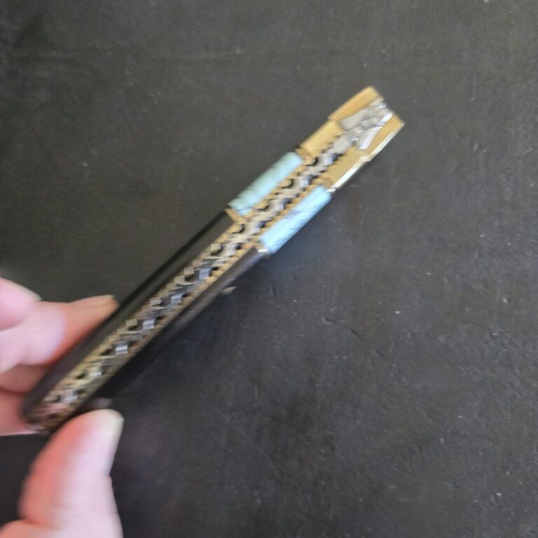 Laguiole Toothpick in Damascus, Ox Horn and Stone