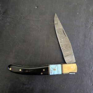 Laguiole Toothpick in Damascus, Ox Horn and Stone