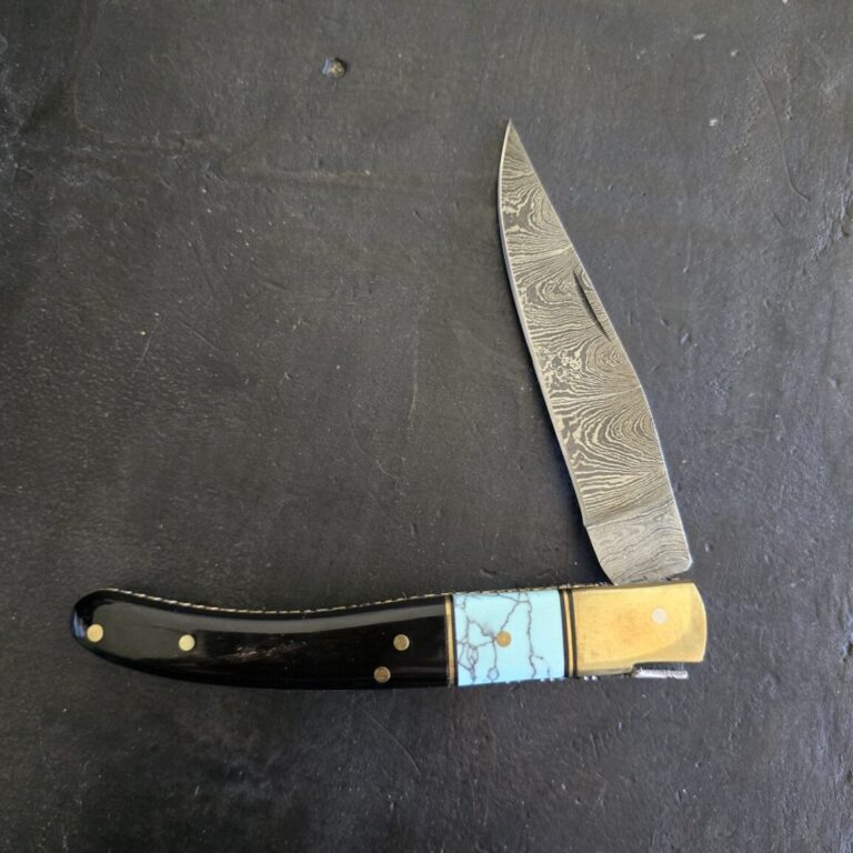 Laguiole Toothpick in Damascus, Ox Horn and Stone