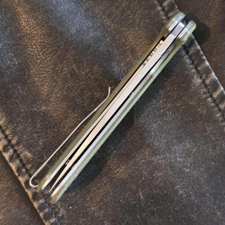 REVO Ness Liner Lock OD Green G10 with Lanyard Hole and Pocket Clip, Flipper (used)