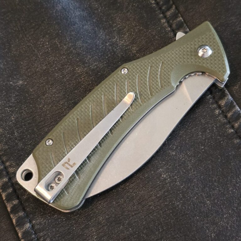 REVO Ness Liner Lock OD Green G10 with Lanyard Hole and Pocket Clip, Flipper (used)