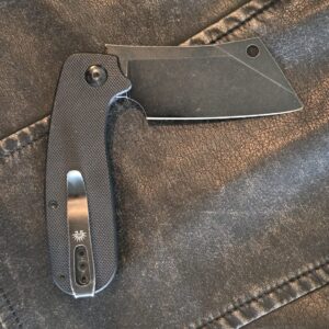 Off Grind Knives Folding Mini Cleaver in Black G10 and D2 (used)