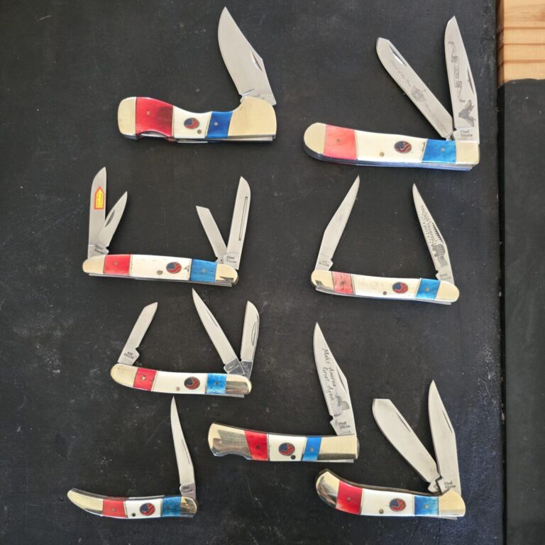 Frost Cutlery Steel Warrior Red White & Blue Set of 8 Slip Joint Knives