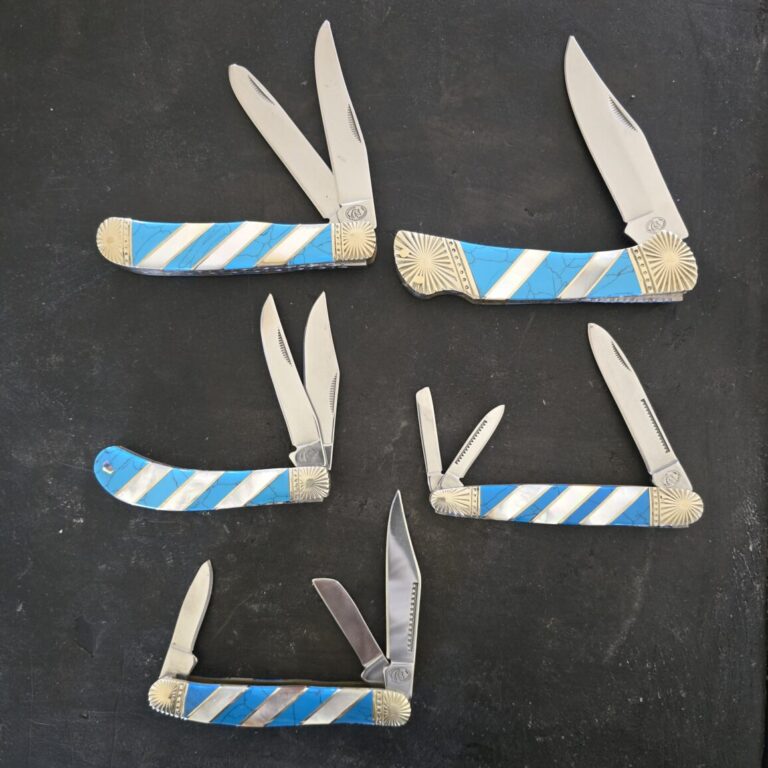 Frost Cutlery Silver Horse Turquoise Set of 5 Slip Joint Knives