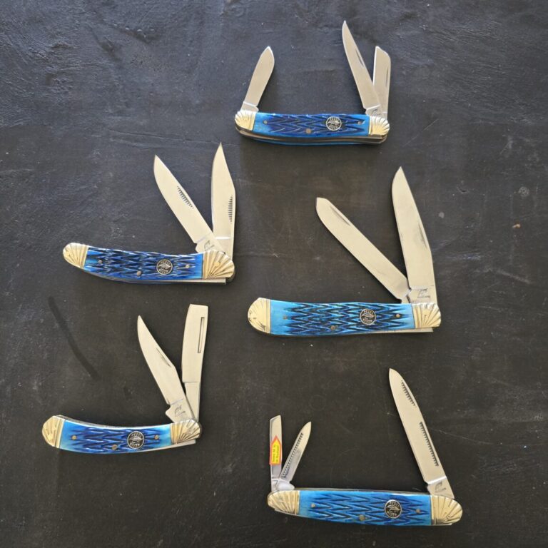 Frost Cutlery Steel Warrior Ocoee River Blue Jigged Bone Set of 5 Slip Joint Knives