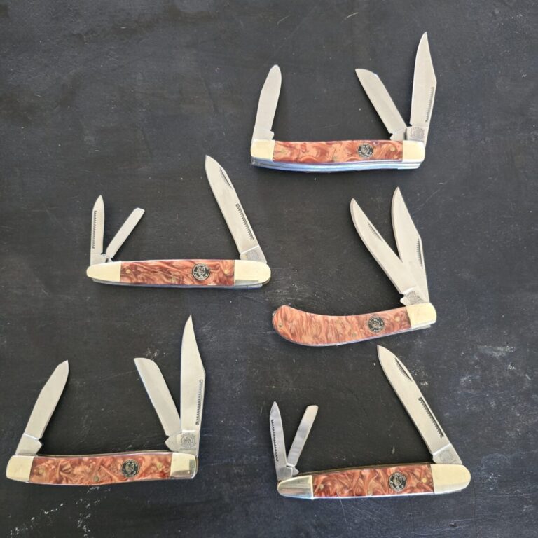 Crowing Rooster Copper Swirl Synthetic Set of 5 Slip Joint Knives