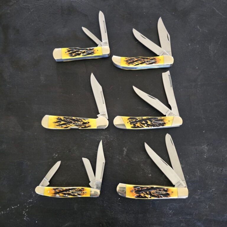 Caliber Cutlery Yellow Jigged Bone Set of 6 Slip Joint Knives