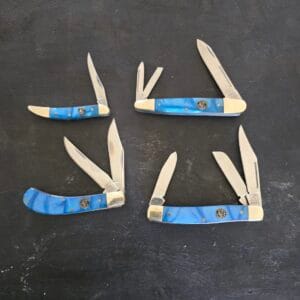 Crowing Rooster Blue Swirl Synthetic Set of 4 Slip Joint Knives